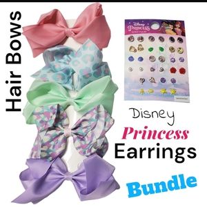 NEW Disney Princess 16 Piece Stud Set & 5 Hair Bow Set